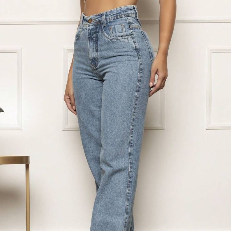 Calça Feminina Jeans Leg Tecido Grosso